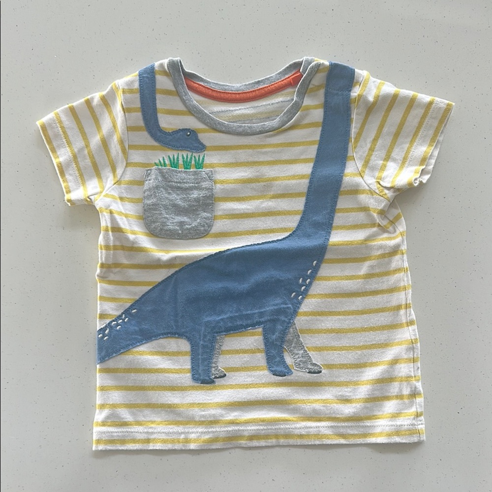 Baby Boden Yellow and White Dinosaur Short Sleeve Tee
